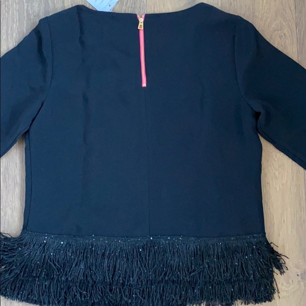 Nwot Black Sequin Fringe Top Large Elegant Stunni… - image 4